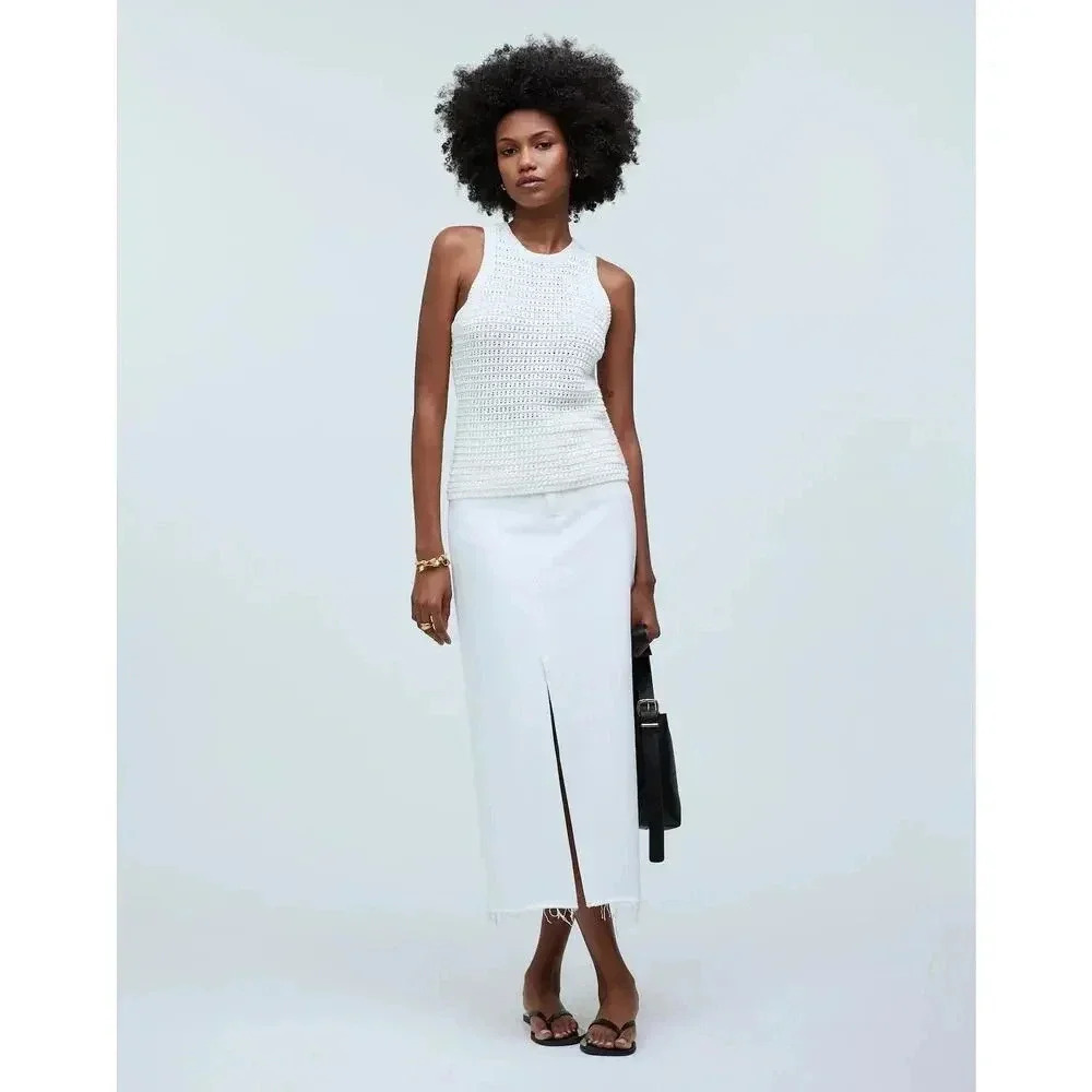 NEW Madewell Women’s XS Bright Ivory Crochet-Knit Crewneck Sweater Tank NWT